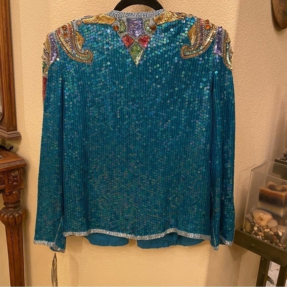 NWT~Vintage LESLIE FAY Women Silk Evening Sequin Embellished Party Jacket-Medium - Picture 4 of 8
